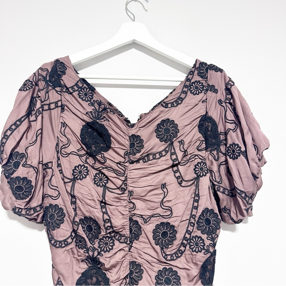 NWT Free People Ruched Women's Mini Dress with Floral Embroidery size L - Picture 8 of 13